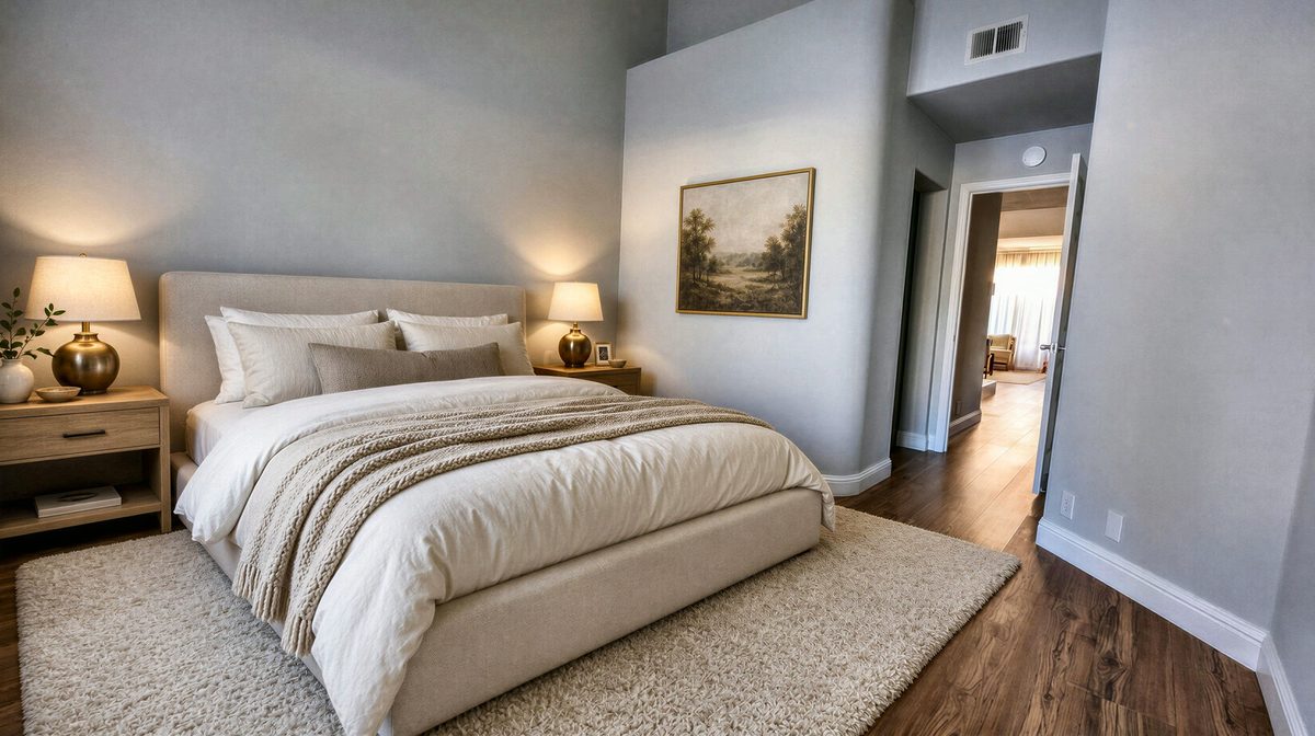 Primary bedroom, virtually staged