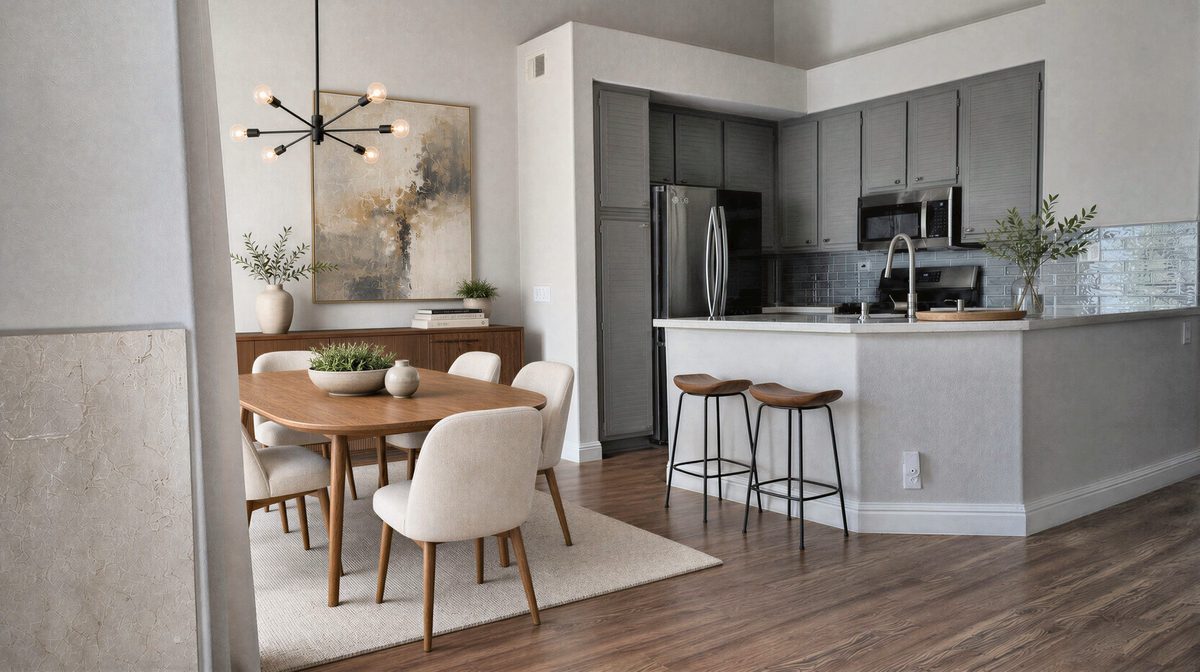 Kitchen / dining, virtually staged