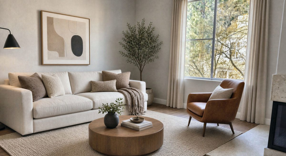 Living room, virtually staged